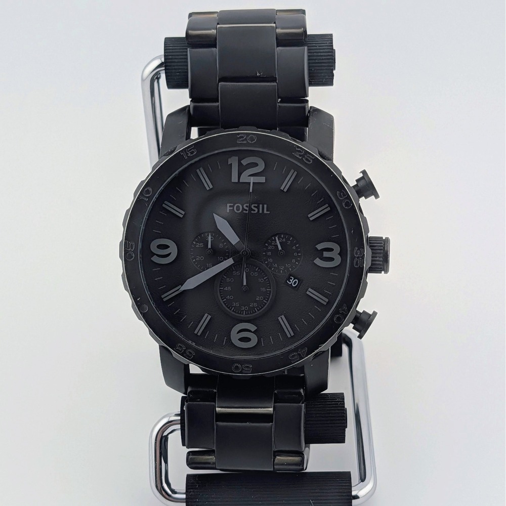 Fossil Nate JR1401 Men's Watch Black Stainless Steel Chronograph 50mm 7.75"